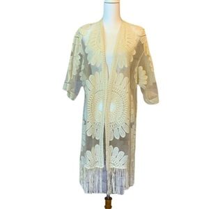 Chico’s fringed lace cream coverup/jacket, coastal, vacation, small/medium‎